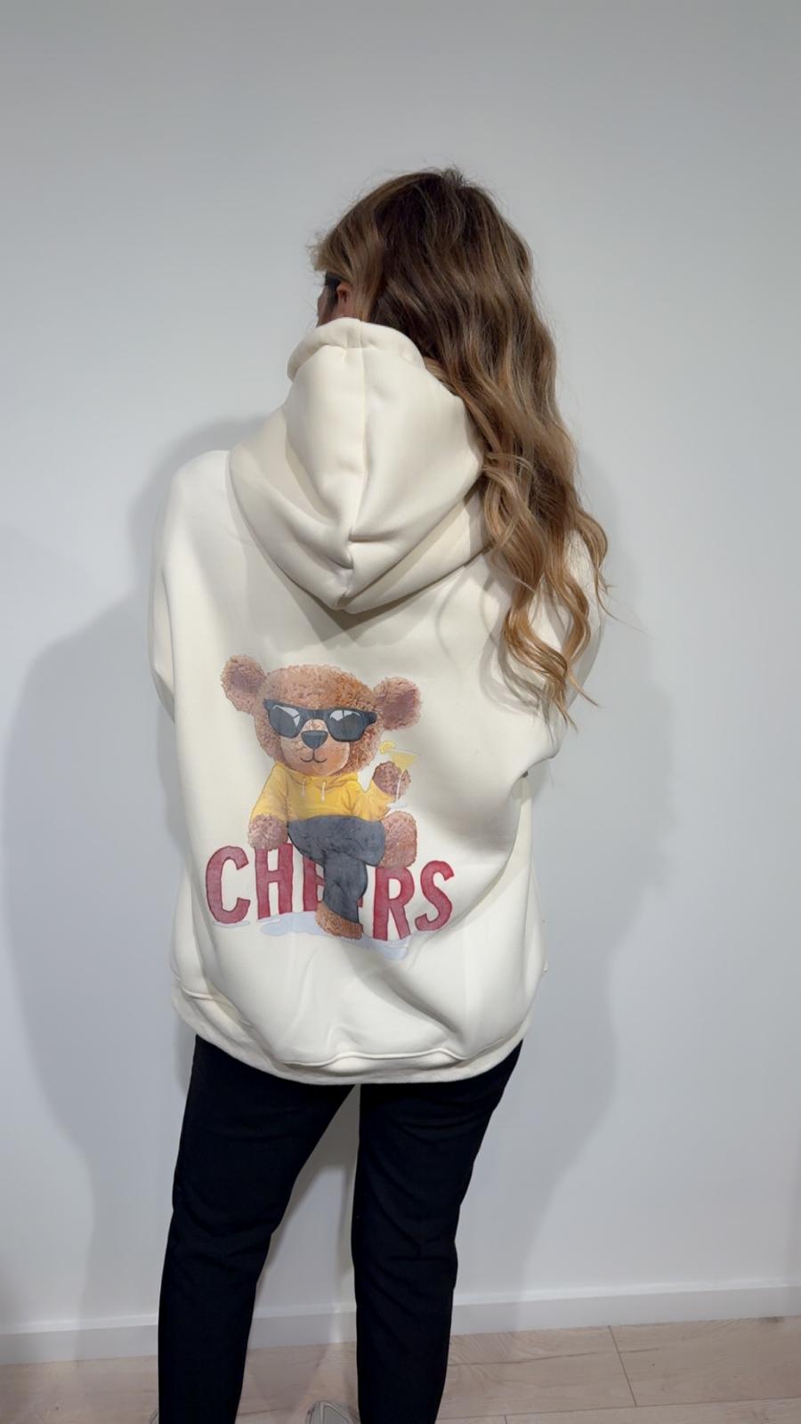 Felpa con  orsetto e scritta “Cheers”